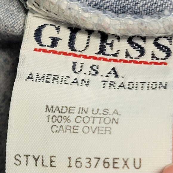 Guess Jeans Vintage 90s Denim Shirt Women Large 12 Short Sleeve Button Collar L - Picture 10 of 15